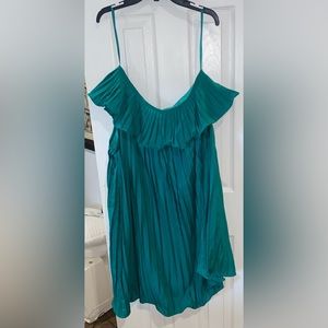 Green Ruffled Satin Dress